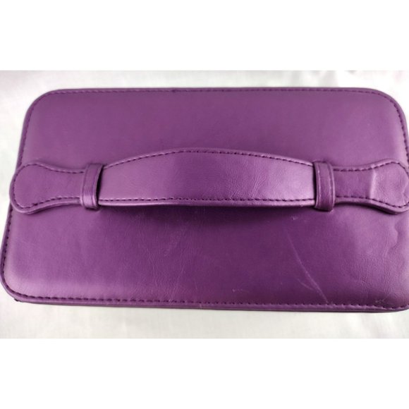 Purple Zipper Closure Makeup Cosmetics Beauty Product Travel Case Mirror Pockets - Picture 2 of 12